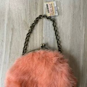 Cynthia Rowley Peach Rabbit Fur Party Handbag